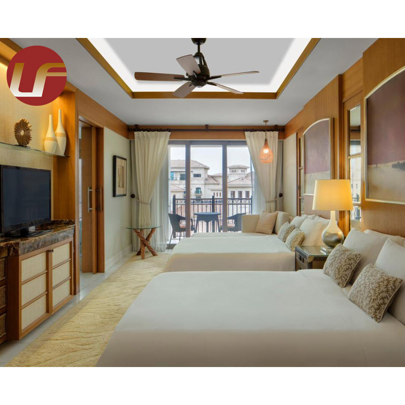 Natural Appearance Veneer Finished Hotel Bedroom Furniture Set
