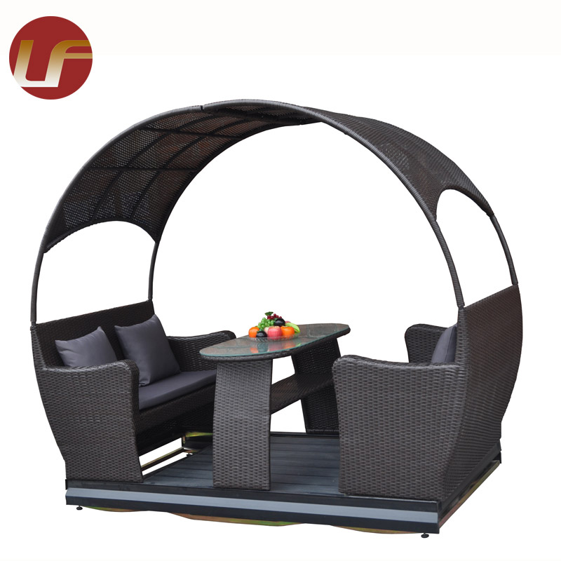 Modern Leisure Patio Synthetic Wicker Furniture Outdoor PE Rattan Lounge Sun Bed With Table