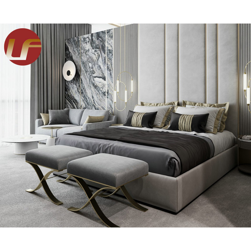 Royal Latest Design Double Bed Leather Bedroom Furniture Designer Leather Light Luxury