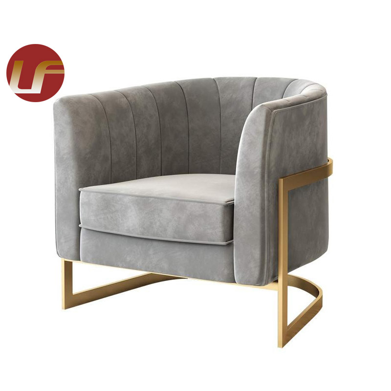 Modern Stainless Steel Upholstered Lounge Armrest Dining Chair In Gold