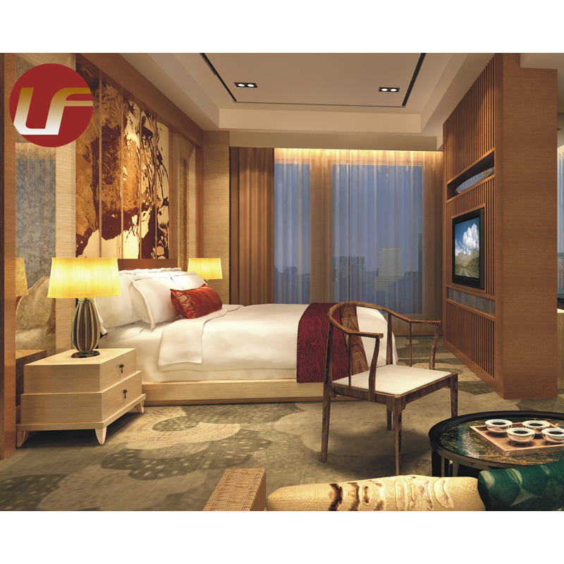 5 Star Luxury Moderno Villa Furniture Suite Custom Made Metal Fabric Hotel Bedroom Set