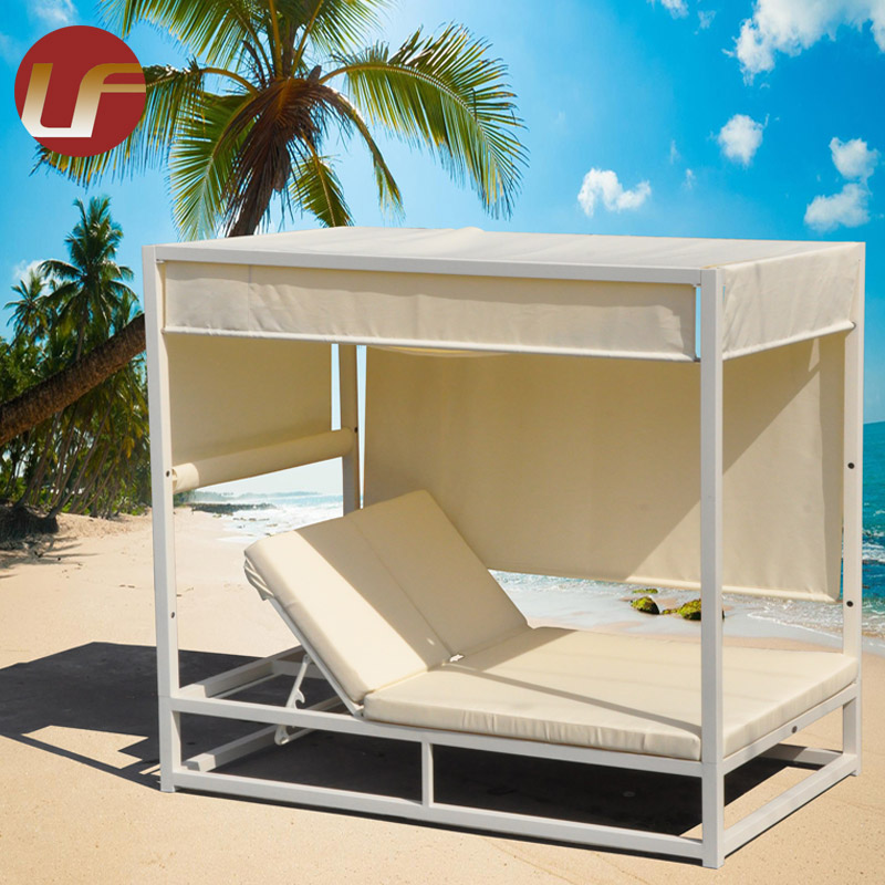 Italian Sun Lounge Chair Aluminium Beach Folding Bed Chaise Lounger Outdoor Bed with Canopy