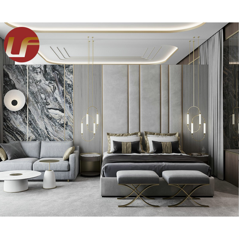 Royal Latest Design Double Bed Leather Bedroom Furniture Designer Leather Light Luxury